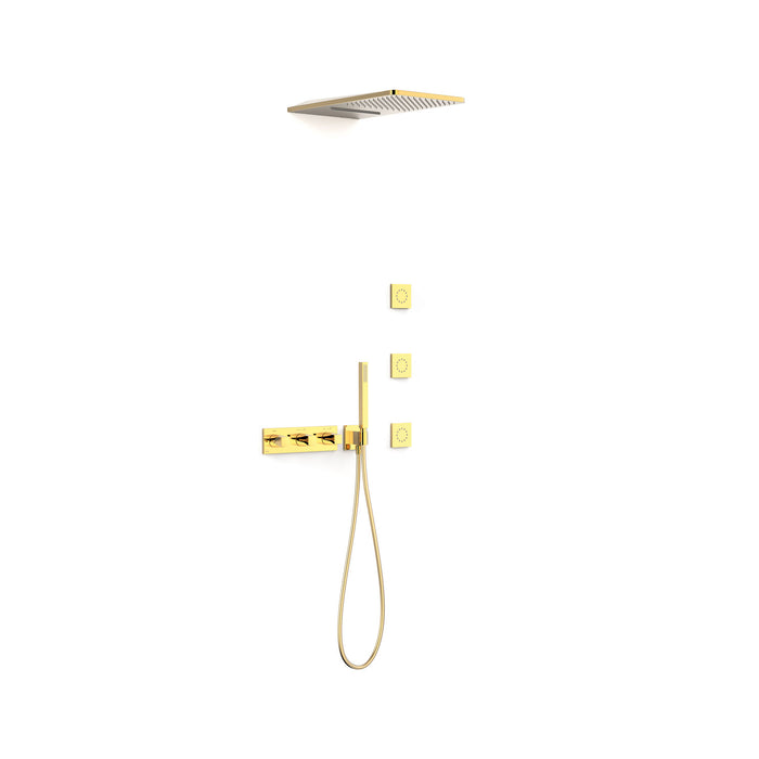 TRES 30725405OR B-SYSTEM Kit de Grifo Termostático Empotrado de 4 Vías Ducha Color Oro 24K