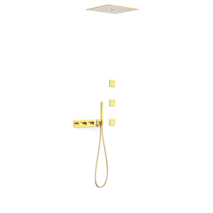 TRES 30725406OR B-SYSTEM Kit de Grifo Termostático Empotrado de 4 Vías Ducha Color Oro 24K