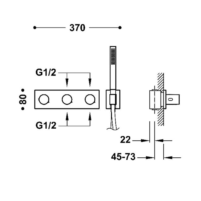 TRES 30735401AC B-SYSTEM Grifo Termostático Empotrado de 4 Vías Color Acero