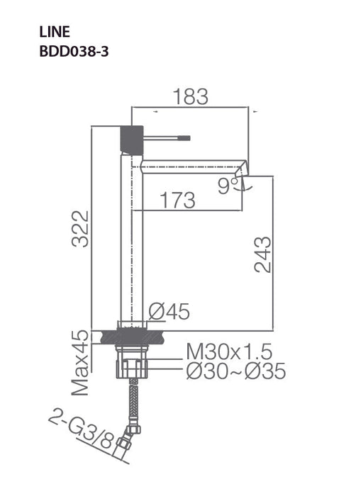 IMEX BDD038-3NQ LINE Grifo de Lavabo Alto Níquel Cepillado