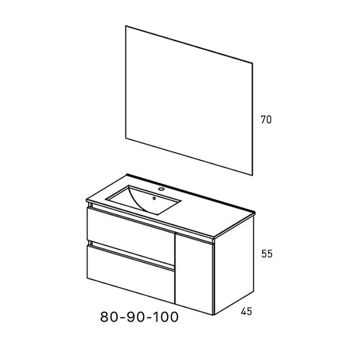 VISOBATH BOX Mueble de Baño con Lavabo Izquierda 2 Cajones 1 Puerta Suspendido Blanco Nieve Brillo