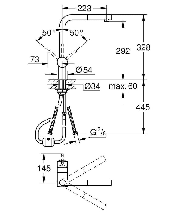 GROHE 32 168 DC0 MINTA Grifo Fregadero Extraible Recto Acero Satinado