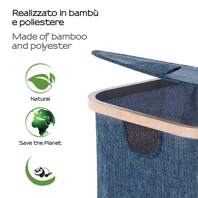 GEDY 13380500300 YOSHI Cesto Ropa 87 Litros Azul-Natural