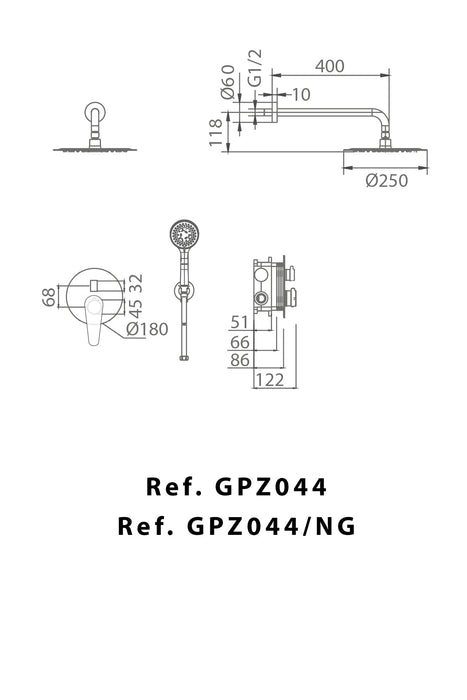 IMEX GPZ044/NG BÉLGICA Conjunto de Ducha Empotrado Monomando Negro Mate