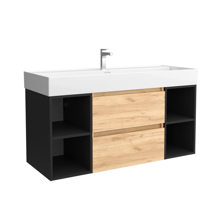 SALGAR 102234 BEQUIA Mueble de Baño con Lavabo 120 2 Cajones y 4 Huecos Roble África Negro