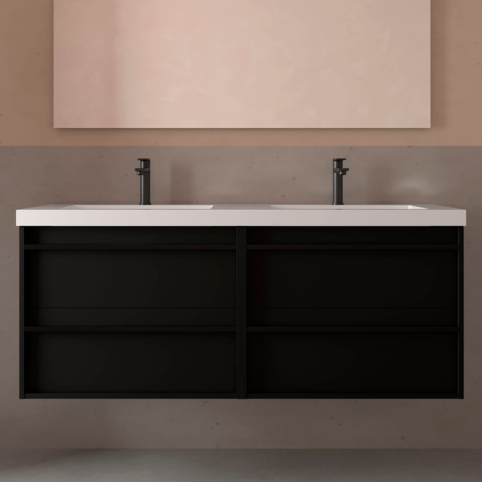 SALGAR 104840 ATTILA Mueble de Baño con Lavabo 4 Cajones 140 cm Color Negro Mate