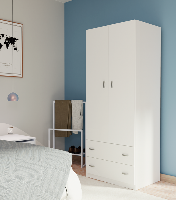 MUEBLES PITARCH Armario 2 Puertas 2 Cajones Blanco alto brillo