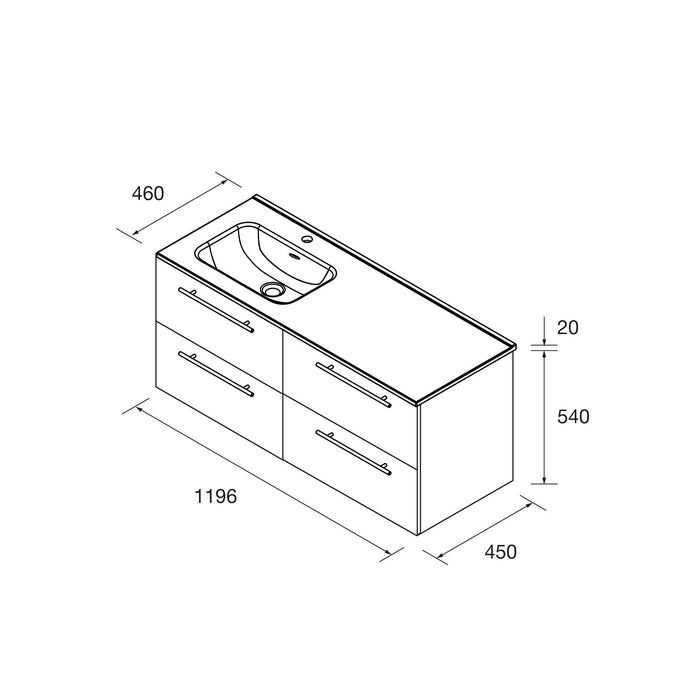 SALGAR 118731 SILANE Mueble+Lavabo 120 Gris Satinado Tirador Negro Con Encimera Derecha