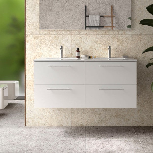 SALGAR 118061 SILANE Mueble+Lavabo 120 Blanco Satinado Tirador Anodizado