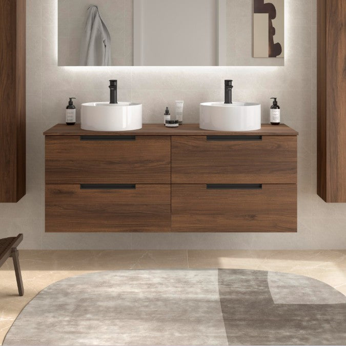 SALGAR 122015 LENI Mueble+Lavabo LISBOA 2 Senos 140cm Nogal