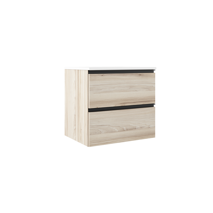 VISOBATH GRANADA Mueble de Baño con Lavabo Suspendido 2 Cajones Color Aliso Tirador Negro