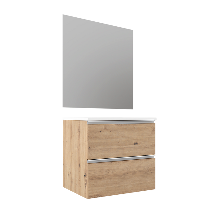 VISOBATH GRANADA Conjunto Completo Mueble de Baño Suspendido 2 Cajones Color Roble Costa Tirador Blanco