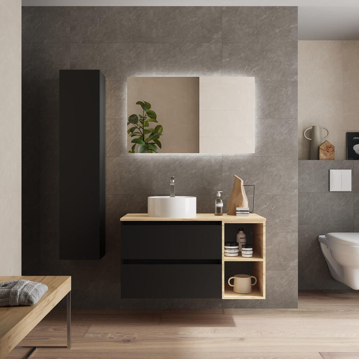 SALGAR BEQUIA Mueble de Baño con Lavabo de Posar y Encimera 2 Cajones 2 Huecos Negro Roble África