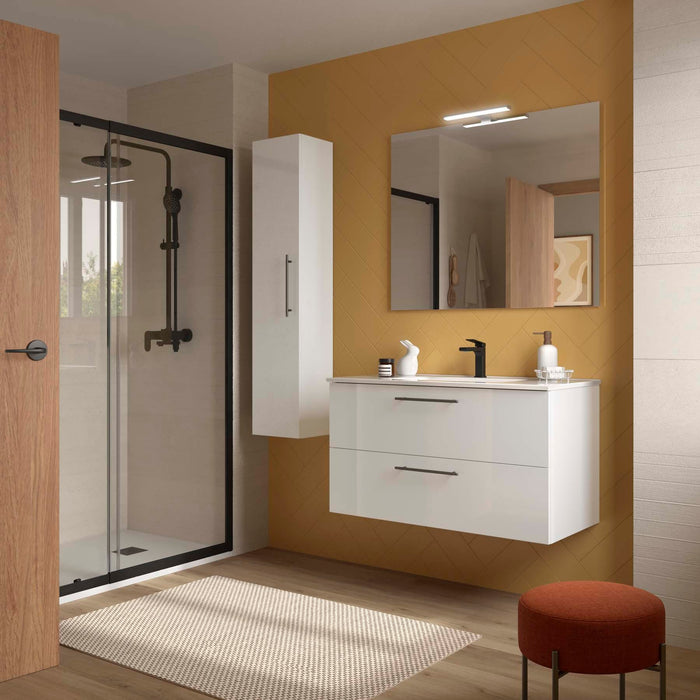 SALGAR SILANE Conjunto Mueble Blanco Satinado Tirador Negro Mate