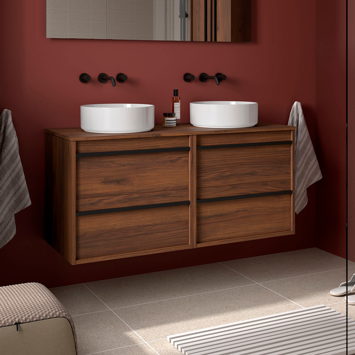 SALGAR 104987 ATTILA Mueble de Baño con Tapa Encimera 4 Cajones 140 cm Color Nogal Maya