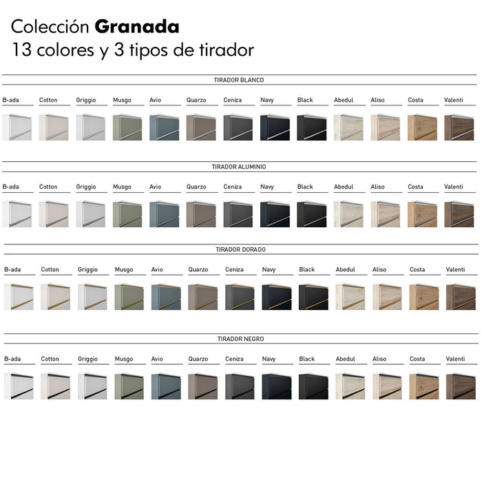 VISOBATH GRANADA Conjunto Completo Mueble de Baño Suspendido 2 Cajones Color Valenti Tirador Negro