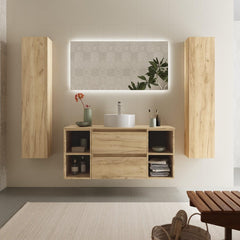 SALGAR 102237 BEQUIA Mueble de Baño con Lavabo de Posar y Encimera 120 2 Cajones y 4 Huecos Roble África