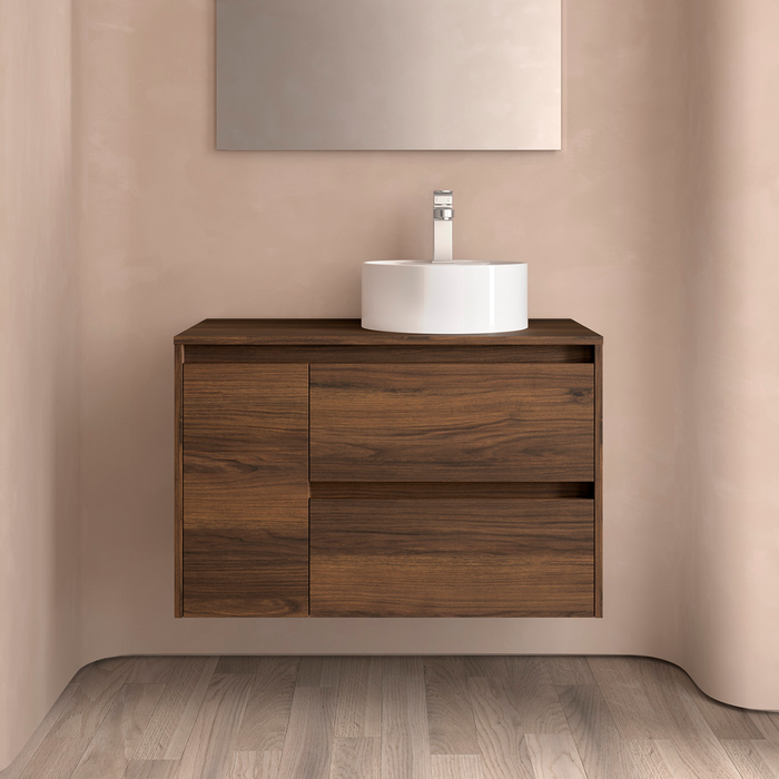 SALGAR NOJA 910 Mueble de Baño con Tapa Encimera 2 Cajones 1 Puerta Izquierda Color Nogal Maya