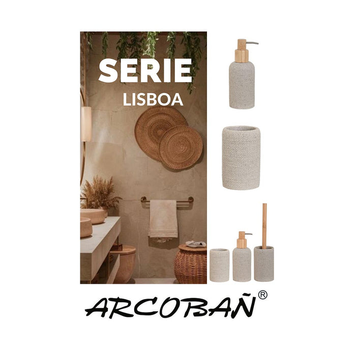 ARCOBAÑ FCLISBOA  Lote Escobillero + Dosificador + Vaso Resina Beige Lisboa