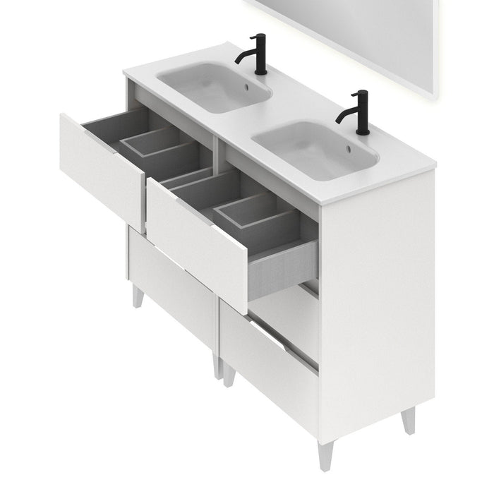 AMIZUVA C0073823 SUKI Mueble de Baño con Lavabo 6 Cajones 120 cm Blanco Brillo