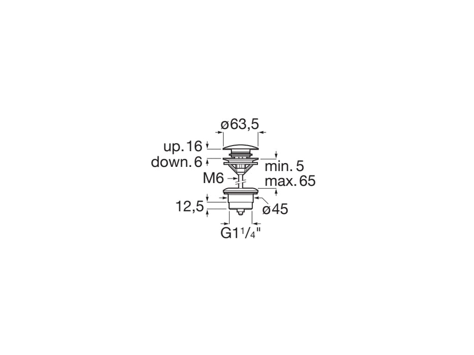 ROCA A505401000 AQUA Click-Clack Desagüe Universal Tapón Cromado 65 Ø Cromo
