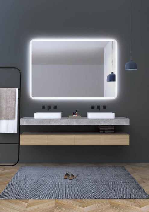 LEDIMEX PRAG014/100 PRAGA Espejo LED Cuadrado Canto Redondeado Contorno Arenado Cromo 100x80 cm