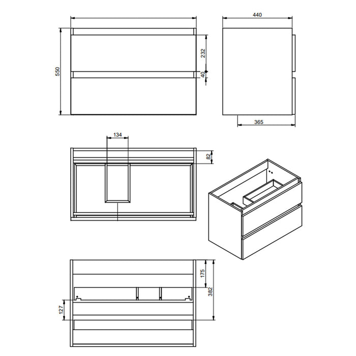VISOBATH BOX Mueble de Baño con Lavabo Izquierda 2 Cajones 1 Puerta Suspendido Blanco Nieve Brillo