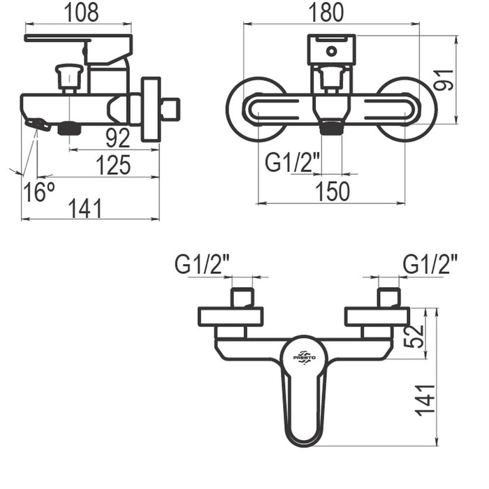 PRESTO 2151511 Zip Plus 2.0 grupo baño-ducha Blanco