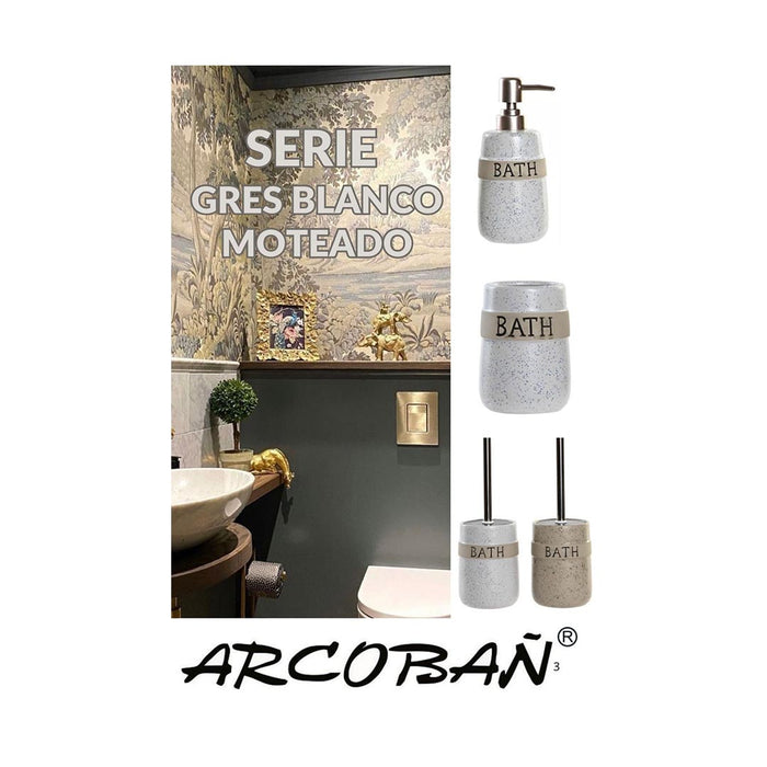 ARCOBAÑ FCESDOSVAGBL  Lote Escobillero + Dosificador/dispensador + Vaso Gres Blanco Moteado