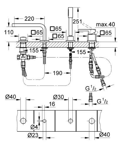 GROHE 19 577 001 LINEARE Monomando Bañera 4 Agujeros