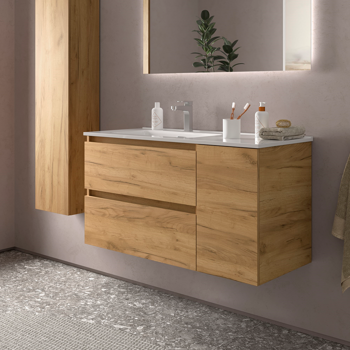 SALGAR BEQUIA Mueble de Baño con Lavabo 2 Cajones 1 Puerta Derecha Roble África