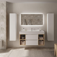 SALGAR 102231 BEQUIA Mueble de Baño con Lavabo 120 2 Cajones y 4 Huecos Blanco Roble África
