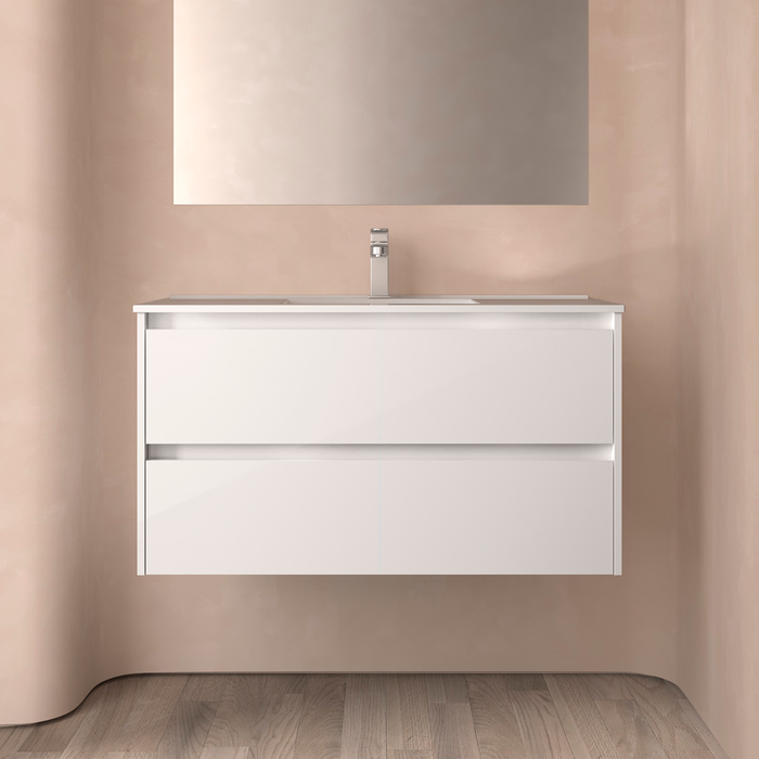 SALGAR NOJA Mueble de Baño con Lavabo 2 Cajones Color Blanco Brillo
