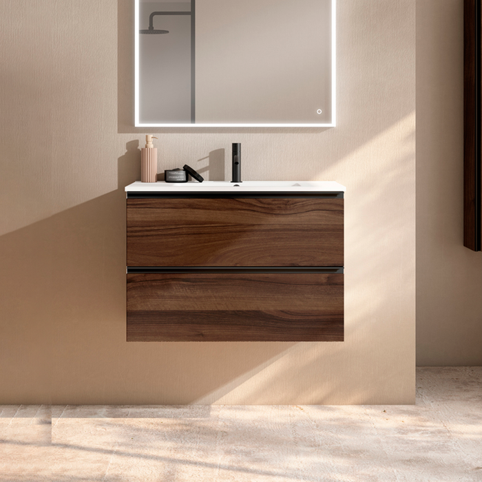 VISOBATH GRANADA Mueble de Baño con Lavabo Suspendido 2 Cajones Color Valenti Tirador Negro