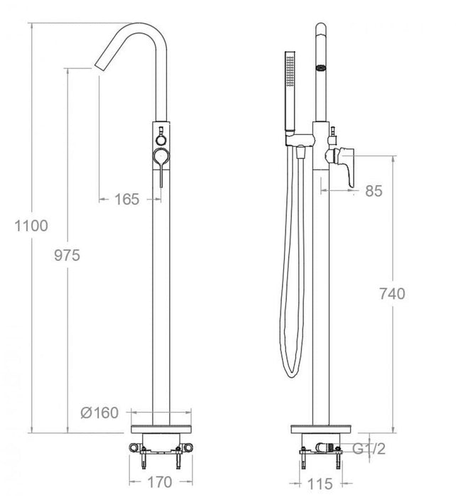 RAMONSOLER 918503DNM ADAGIO Grifo Monomando de Columna para Baño-Ducha Con Equipo de Ducha Negro Mate