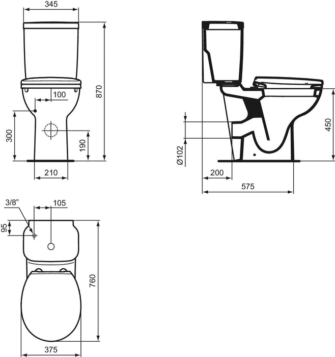 IDEAL STANDARD S310801 C21 Tanque Alimentación Lateral Blanco