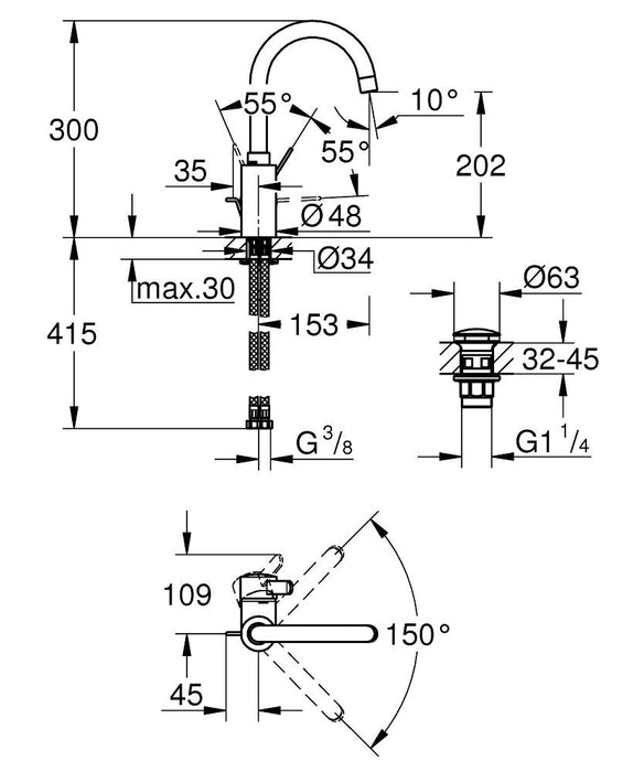 GROHE 23 933 001 EUROSMART COSMOPOLITAN Grifo Lavabo L Cuerpo Liso