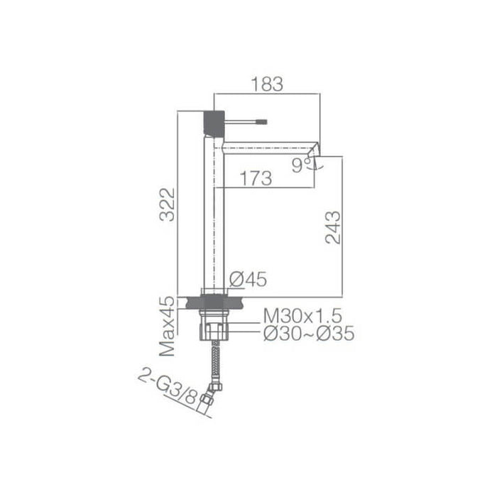 IMEX BDD038-3NG LINE Grifo de Lavabo Alto Negro Mate