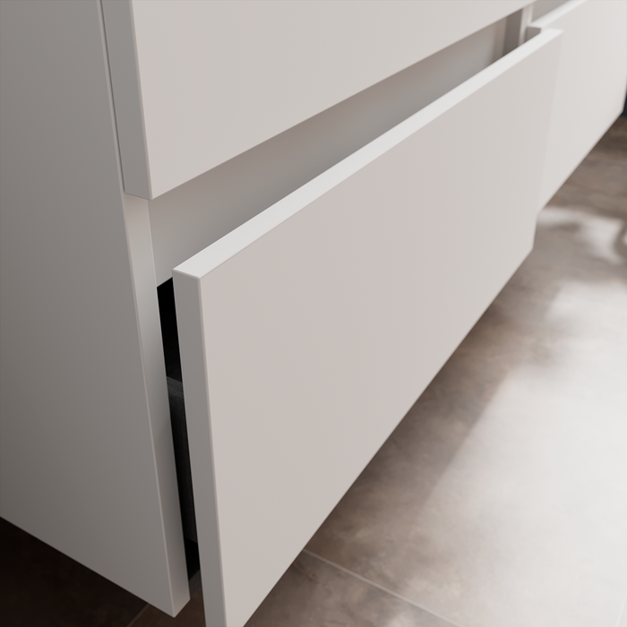 SALGAR BEQUIA Mueble de Baño con Lavabo de Posar y Encimera 2 Cajones 1 Puerta Reversible Blanco Mate Roble
