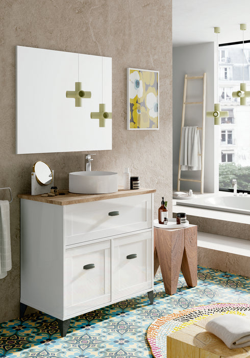 MUEBLES PITARCH Mueble de Lavabo Toscana Blanco/Roble Cambrian