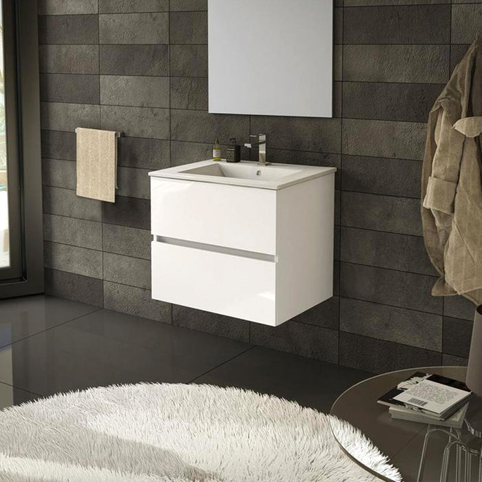AQUORE SEVILLA Mueble de Baño con Lavabo Suspendido 2 Cajones Color Blanco Brillo