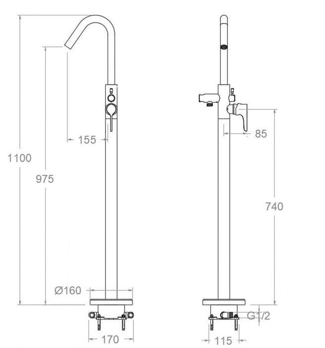 RAMONSOLER 918503SNM ADAGIO Grifo Monomando de Columna para Baño-Ducha Sin Equipo de Ducha Negro Mate