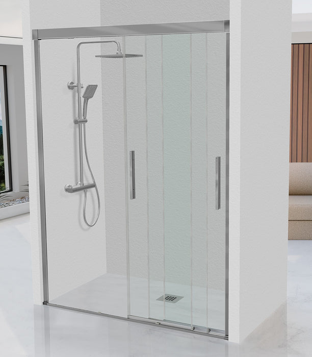 KASSANDRA ESTRELLA  Mampara Frente de Ducha 3 Puertas Correderas 6 mm Plata Brillo Transparente