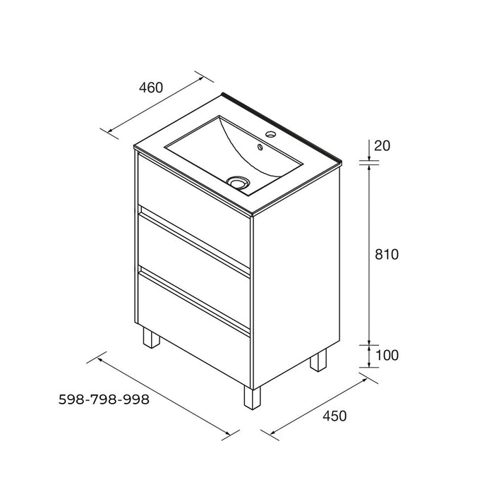 SALGAR NOJA Mueble de Baño con Lavabo 3 Cajones Color Rojo Satinado