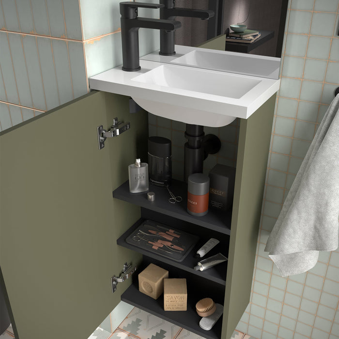 SALGAR 105000 MARVILLE Mueble de Baño Mini con Lavabo 1 Puerta Color Verde Mate
