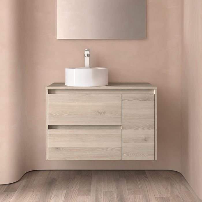 SALGAR NOJA 910 Mueble de Baño con Tapa Encimera 2 Cajones 1 Puerta Derecha Color Natural
