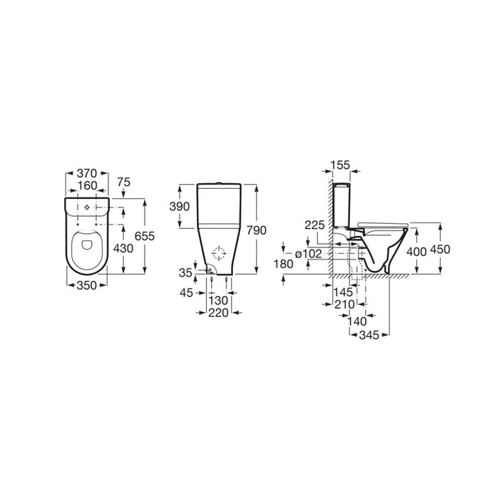 ROCA THE GAP ROUND Rimless Inodoro Pie Abierto Completo Salida Dual Blanco