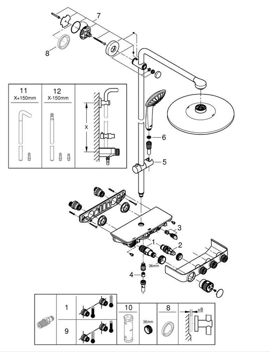 GROHE 27 579 003 TEMPESTA Cube 110 Conjunto de ducha con barra 3 chorros (Rain, Jet, Massage) Cromo