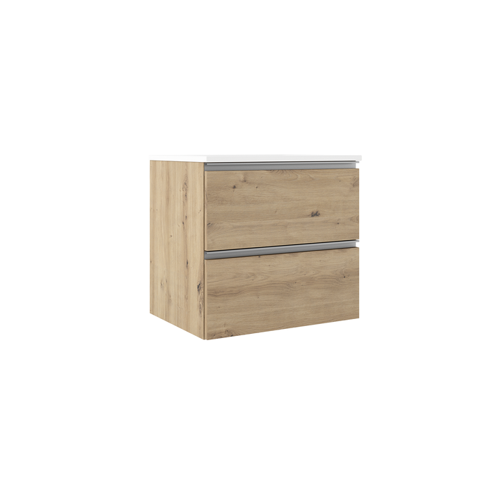 VISOBATH GRANADA Mueble de Baño con Lavabo Suspendido 2 Cajones Color Roble Costa Tirador Aluminio