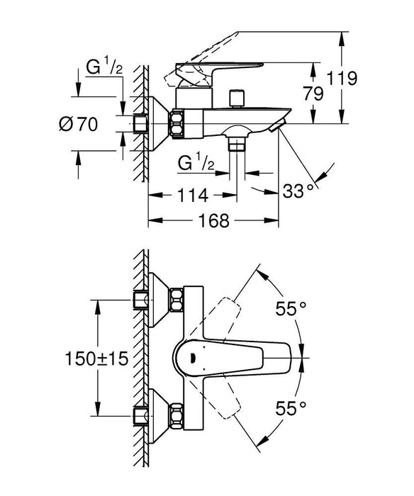 GROHE 23 604 001 BAUEDGE Monomando Bañera Ducha 1/2''